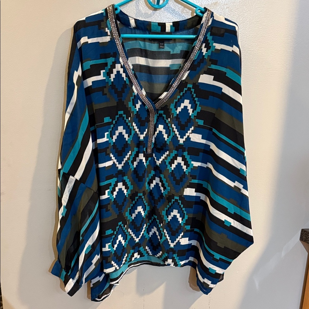 Lane Bryant Blue and Black Geometric Blouse plus size 22/24